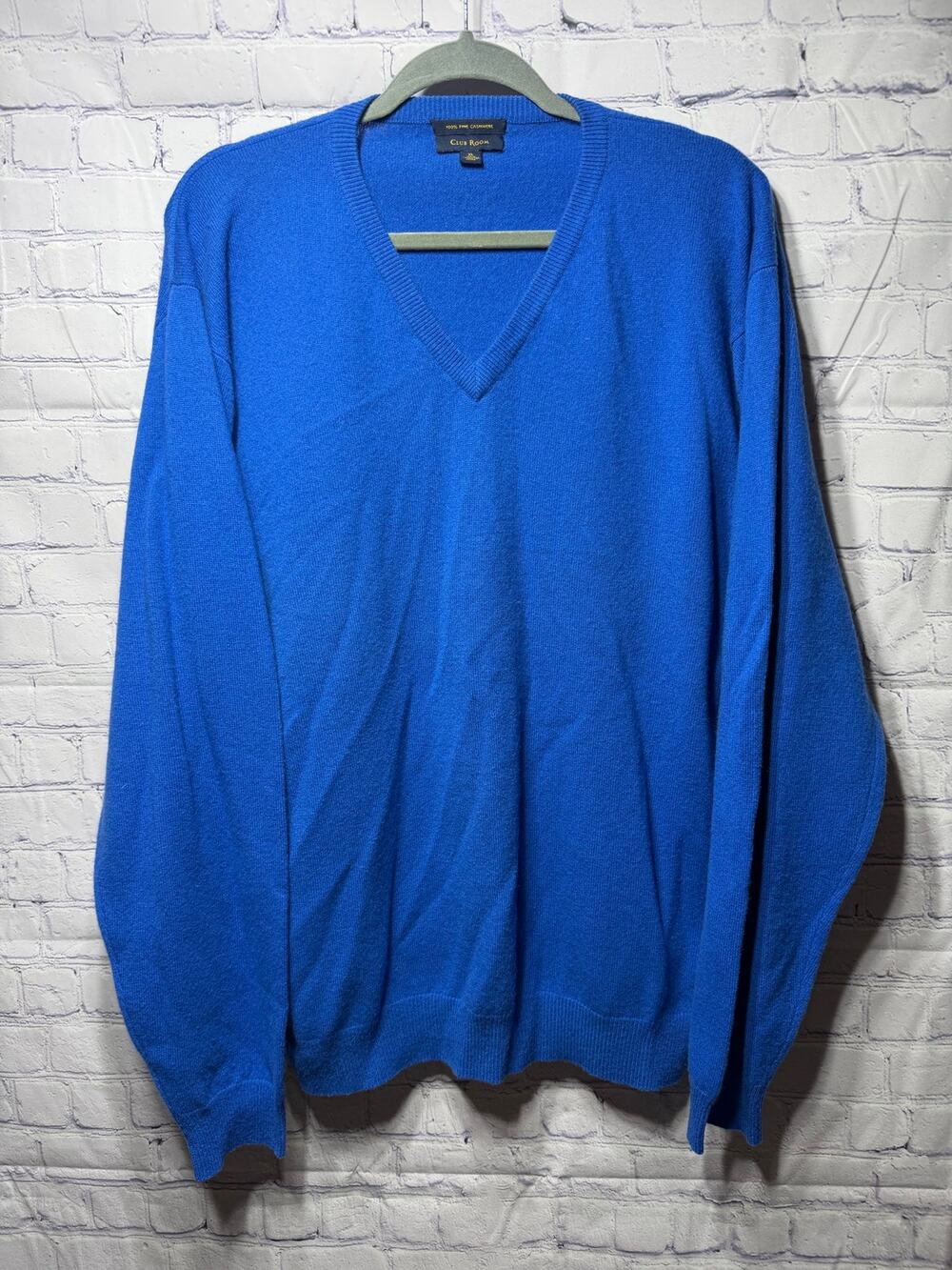 Club Room Mens Cashmere V-Neck Sweater Blue Sz XL Luxury Preppy